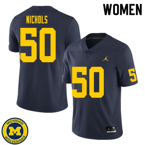 Womens Michigan Wolverines #50 Jerome Nichols Navy NCAA Football Jersey